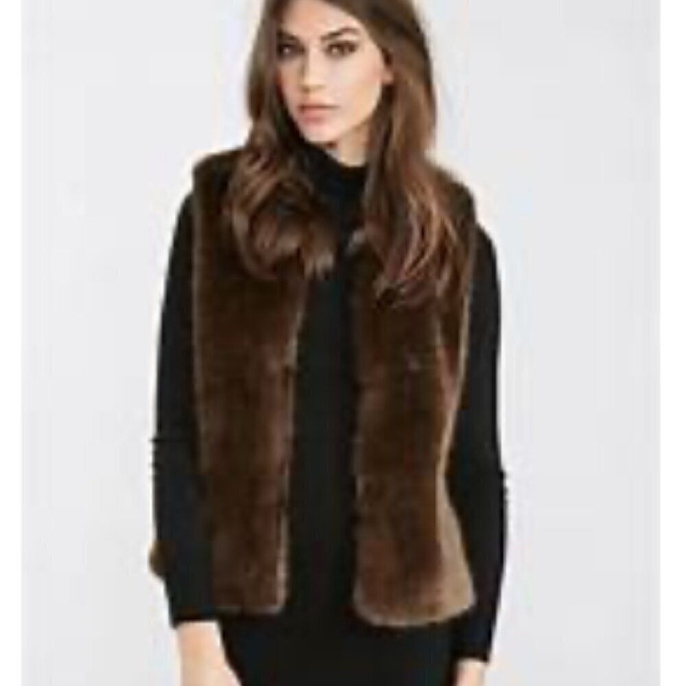 Investments SZ M Brown Faux Fur Front Zip Vest Vintage Classic Staple Mobwife